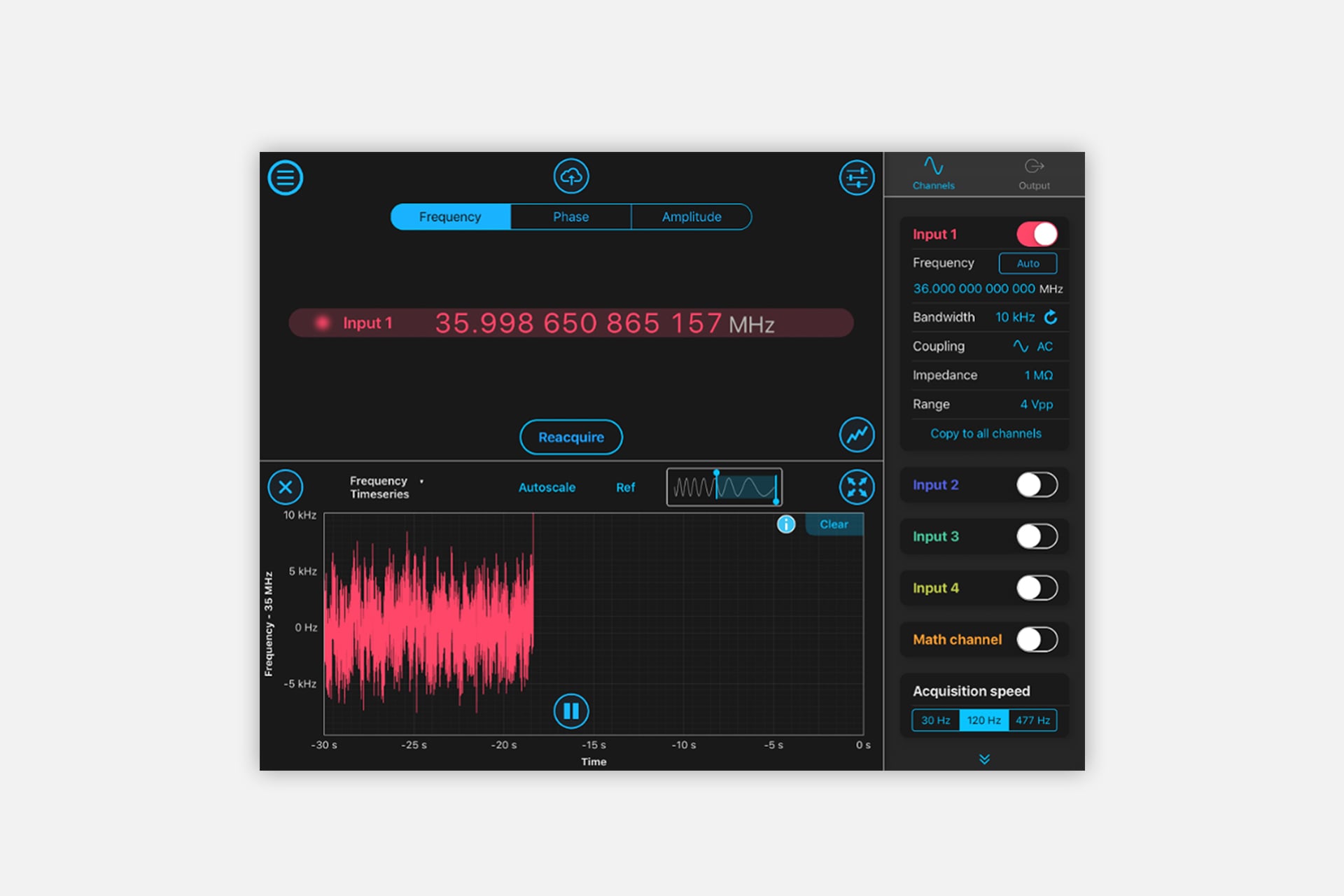 The offset frequency can be tuned via the "Frequency" under "Channel" pane.