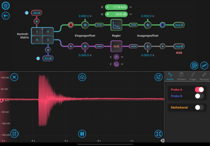 U.Munster PID Controller phase stabilization Phase stabilization oscilloscope view in the Moku:Pro PID Controller