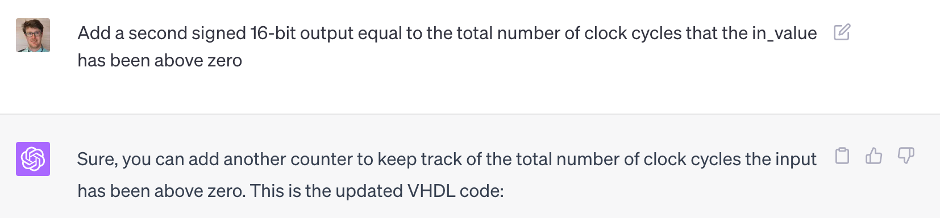 Figure 3: Prompting ChatGPT to add a counter to our program.