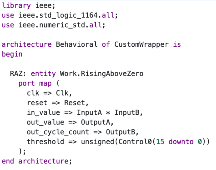Figure 5: Computing the power of the input signal in VHDL